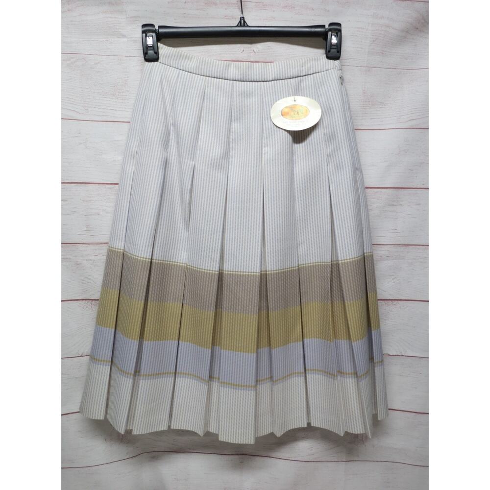 Vtg Edinburgh Woollen Mill Pleated Skirt Striped Sz 14 w/Tag Great Britain Wool
